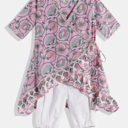 READIPRINT FASHIONS Kids Pink & White Floral Print Kurta with Salwar-image-91