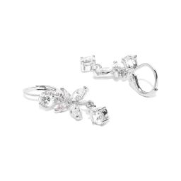 Priyaasi Silver-Plated American Diamond Studded Floral Pattern Dangler Earrings image 4