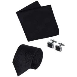 Park Avenue Black Embroidered Tie with Cufflink and Pocket Square-image-56