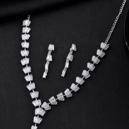 VOJ Silver Plated Artificial Stone Studded Necklace & Earring Set-image-76