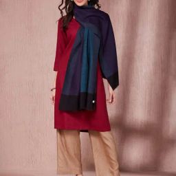 Fabindia Teal Wool Blend Colorblocked Stole-picture-46