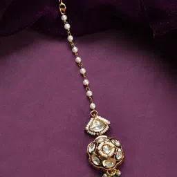 Voylla Gold-Plated Kundan Studded Maang Tikka Head Jewellery-27