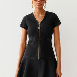 SASSAFRAS Women V-Neck Tiered Denim A-Line Dress-picture-8