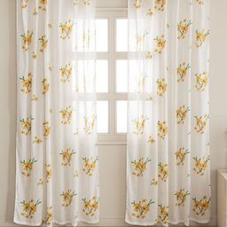HOMEMONDE White & Yellow 2 Pieces Floral Cotton Sheer Window Curtains-picture-8