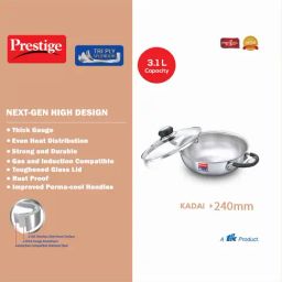 Prestige Tri Ply Splendor Silver Stainless Steel 240 mm Kadai with Lid (3100 ml) - Set of 1 image 3