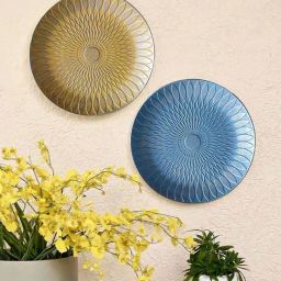 Art Street Blue & Yellow Mdf Decorative Round Wall Hanging Plates - Set of 2-20
