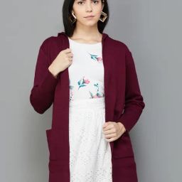 Code by Lifestyle Maroon Hooded Cardigan-image-3