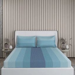Boutique Living Baltic Blue Cotton 224 TC King Flat Bed Sheet With 2 Pillow Covers-image-82