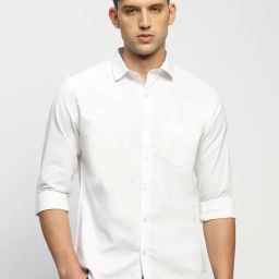 SHOW OFF White Cotton Slim Fit Solid Shirt-image-76