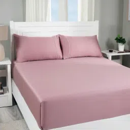 Maspar Solid Pink 300 Cotton Double Bed Sheet With Pillow Case-image-41