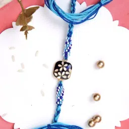 Aapno Rajasthan White Flroal Enameled Blue Single Rakhi-image-20