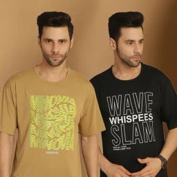 Vimal Jonney Black & Beige Regular Fit Printed T-Shirt-image-87