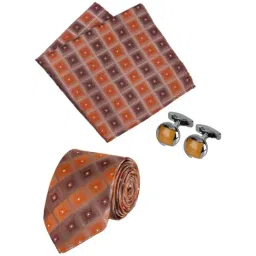 Raymond Brown Embroidered Tie with Cufflink and Pocket Square-image-66