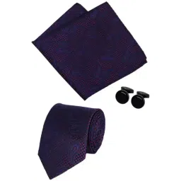 Raymond Navy Blue Embroidered Tie with Cufflink and Pocket Square-image-69
