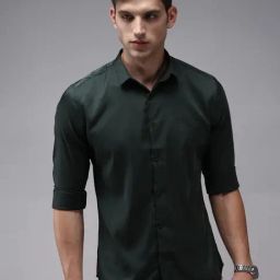 SHOW OFF Green Cotton Slim Fit Solid Shirt-image-12