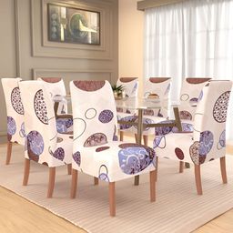 Kuber Industries 8-Pcs Cream-Coloured & Brown Stretchable Table Chair Cover-28