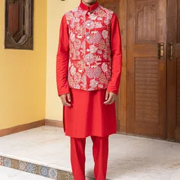 PATR Embroidered Woven Nehru Jacket-30