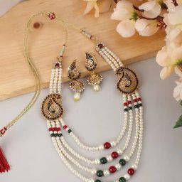 Anikas Creation Traditional Gold Plated Artificial Stone & Beads Studded Jewellery Set-17