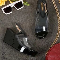 Flat N Heels Women's Black Sling Back Wedges-image-28