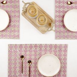 Ratan Cart 6-Pcs Pink & Beige Printed Pure Cotton Rectangular Table Placemats-32