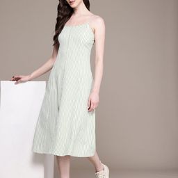 Roadster Striped Crepe A-Line Midi Dress-image-45