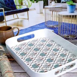 Goodhomes White & Green Melamine Rectangular Serving Tray-0