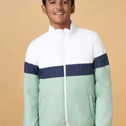 Coolsters by Pantaloons Kids White & Green Color Block Full Sleeves Jacket-picture-13