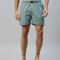Don Vino Green Geometric Print Cotton Boxer Shorts-image-90