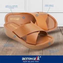 Aerowalk Women's Tan Cross Strap Wedges-picture-3