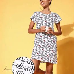 Clovia White Printed Night Dress-image-50