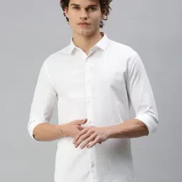 SHOW OFF White Cotton Slim Fit Solid Shirt-image-63