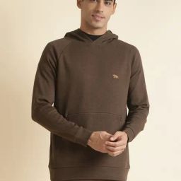 ANDAMEN Dark Brown Regular Fit Cotton Hooded Sweatshirt-image-92