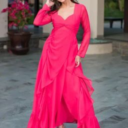 Label Shaurya Sanadhya Light Pink Ruffle Georgette Gown-picture-47