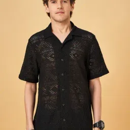 People by Pantaloons Jet Black Relaxed Fit Self Pattern Shirt-image-42