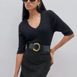 Wardrobe by Westside Black Ribbed Sweater-image-43