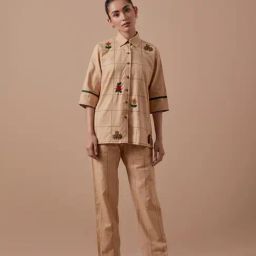 Shibui Beige Hemp Cotton Relaxed Fit Pants-image-48