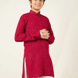 AJ Dezines Kids Dark Pink Embellished Full Sleeves Chikankari Kurta-picture-10