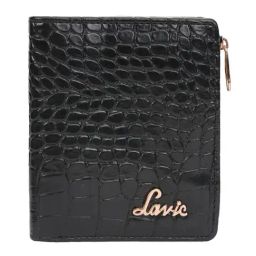 Lavie Glossy Chic Black Textured Bi-Fold Wallet for Women-18