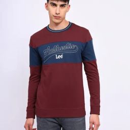 Lee Red & Blue Cotton Slim Fit Printed Sweatshirt-image-14