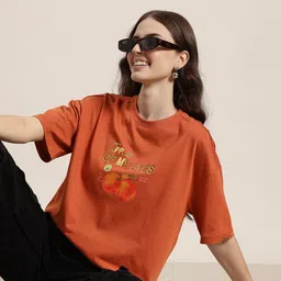 HERE&NOW Pure Cotton Typography Printed T-shirt-picture-26