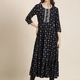 showoffff SHOWOFF Navy Cotton Floral Print Kurta-picture-11