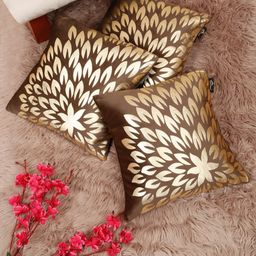 Myntra Elegant Homes Brown & Gold-Toned 3 Pieces Ethnic Velvet Square Cushion Covers-image-87