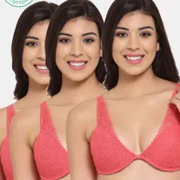 Inner Sense Pink Lace Work Cotton Shaper Bra - Pack Of 3-image-42