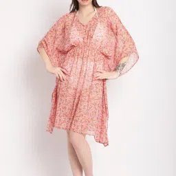Erotissch Orange Floral Print Beachwear Kaftan-image-47