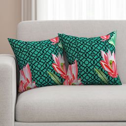 SEJ by Nisha Gupta  Green Set of 2 Floral Print 16'' x 16'' Square Cushion Covers-25