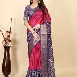 J 6 DESIGNER Floral Zari Block Print Saree-58