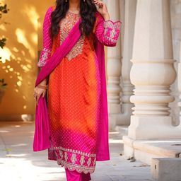 Anni Designer Geometric Printed Thread Work Straight Kurta with Trouser & Dupatta image 4