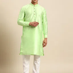RAJUBHAI HARGOVINDAS Men Mandarin Collar Pure Silk Kurta-picture-35