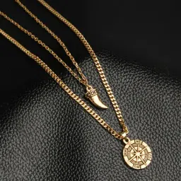 The Bro Code Gold Plated Nautical Antique Vintage Charms Layered Pendant Necklace for Men-image-54