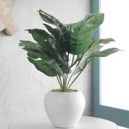 Foliyaj Multicolor Plastic Artificial Monstera Plant With Apple Shaped Pot-6
